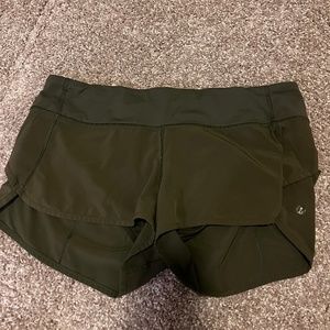 Lululemon army green running/yoga shorts